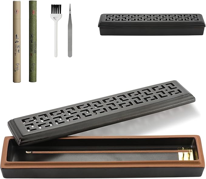 CEREMONY Incense Holder for Sticks, Ceramic Insence-Stick Holder Ash Catcher, Incense Holder Timkburner for Meditation Yoga Spa Room Incense Holder (Lever Brown)