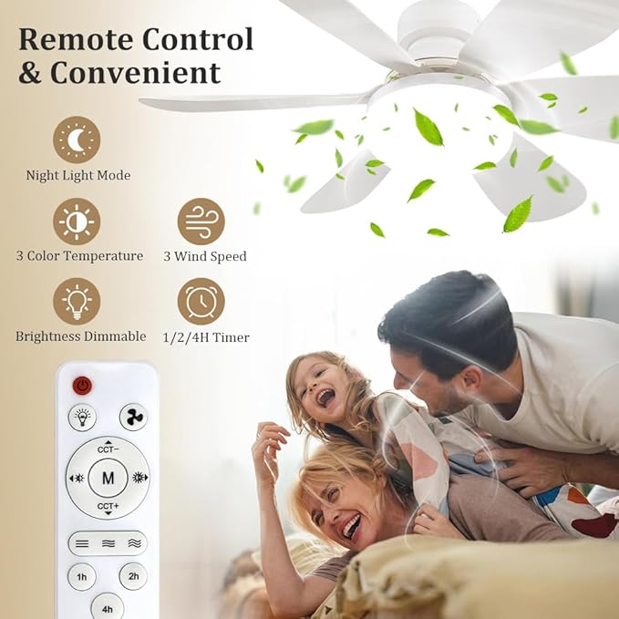 20.5"Socket Fan Light with Remote,E26 Base 40W/3000-6000K Dimming | Portable Small Screw in Ceiling Fan with Light Bulb for Bedroom,Kitchen,Garage,3Color Modes,1900LM 8-Level Dimming Brightness
