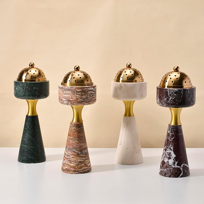 Sissi & yaya Marble Incense Burner with Brass Cover, 11 x 3.8 inches, Multi-Purpose Holder for Cones, Coils and Sticks (Light Brown)