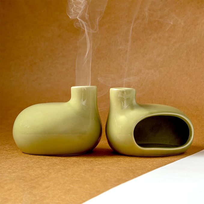MOUGIGI Palo Santo Holder Burner - Modern Chiminea Incense Dish for Palo Santo Sticks and Cones - Ceramic Meditation Gift with Natural Polished Surface - Perfect for Yoga, Aromatherapy