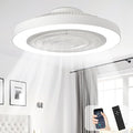 Depuley Modern Ceiling Fan with Light: 19" Bladeless Flush Mount Low Profile LED Ceiling Fans with Remote APP Control - White Enclosed Fandelier Dimmable Quiet for Bedroom Kids Room Apartment Loft