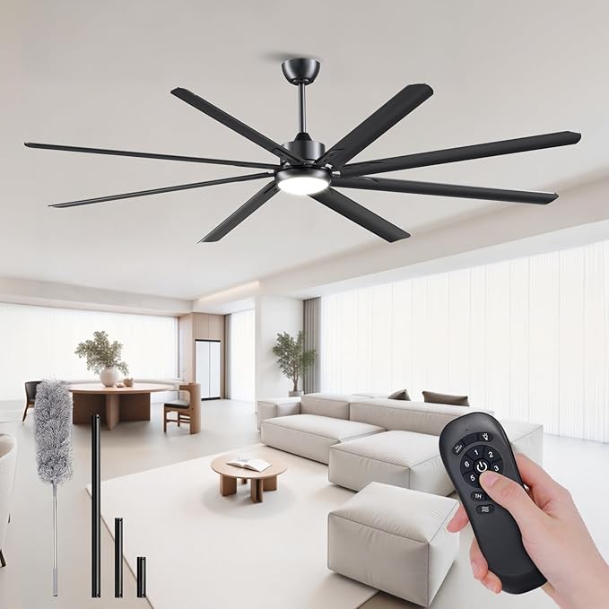 Modern 84 Inch Led Ceiling Fans With Lights, 1-6 Wind Speeds 3cct Black 84" Indoor | Outdoor Large Ceiling Fans With Lights And Remote For Warehouses Patios Porch Barns
