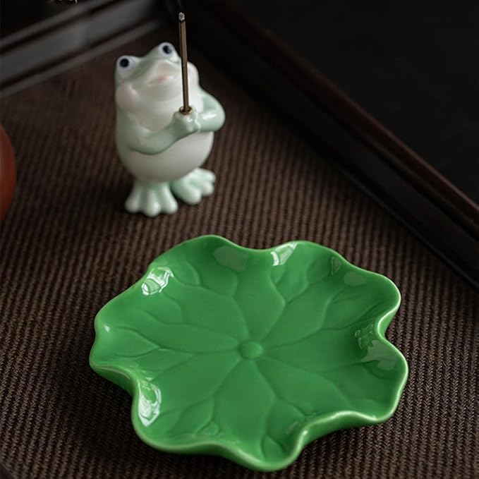Frog Incense Holder for Sticks, Ceramic Incense Holder Cute Frog Figurines Incense Stick Holder, Insence-Sticks Burner Incense Burner Holder for Yoga Meditation Home Office Decor (with Ash Catcher)