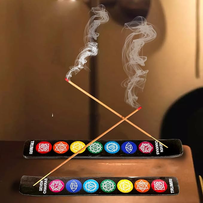 Chakra Incense Holder Burner Ash Catcher Wooden Fatti Plate Tray for Sticks and Cones Pack of 2