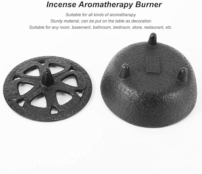 Cast Iron Incense Burner, Lotus Shaped Holder for Cones, Sticks, Coils, Sage and Frankincense - Retro Metal Container With Ash Catcher