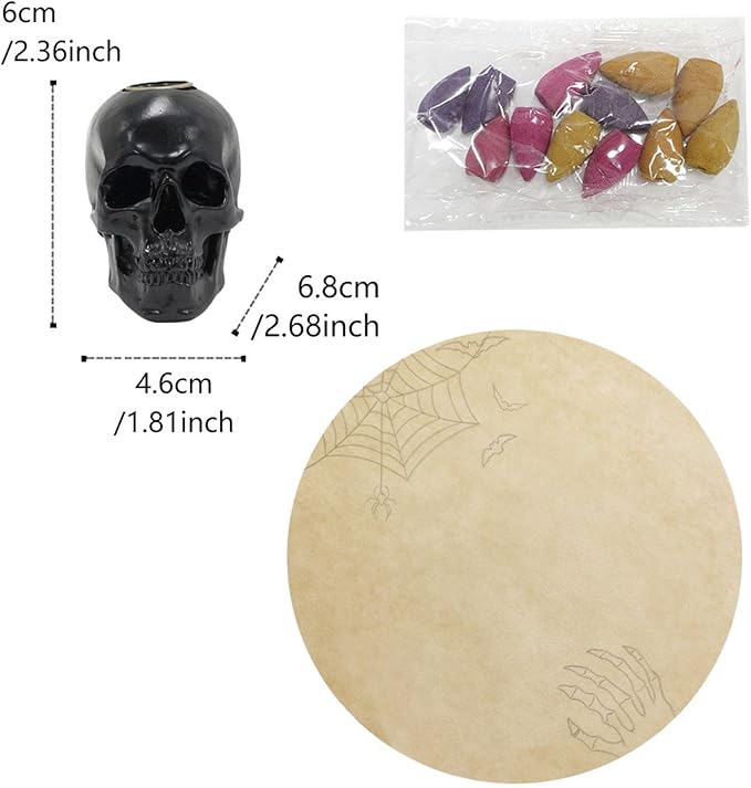 Skull Backflow Incense Burner Holder, Resin Skeleton Statue Aromatherapy Ornament, Goth Halloween Decoration