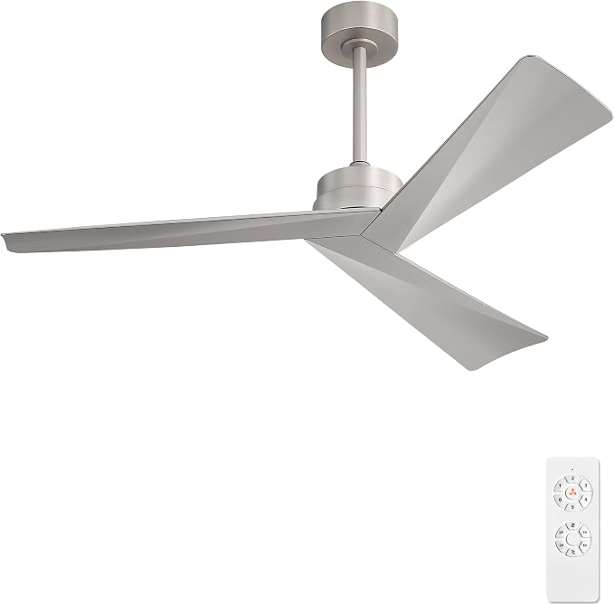 WINGBO 52" DC Ceiling Fan without Lights, Bruhsed Nickel Ceiling Fan with Remote, 3 ABS Plastic Blades, 6 Speed Reversible DC Motor, Ceiling Fans No Light for Kitchen Bedroom Living Room