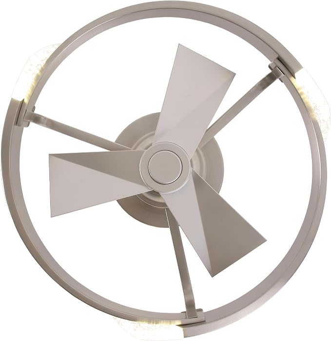 20" Low Profile Nickel Caged Ceiling Fan with Light and Remote - Modern Flush Mount Ceiling Fan, DC Motor, 3CCT, Timer, Unique Silver Fandelier Ceiling Fans for Bedroom Kitchen Living Room