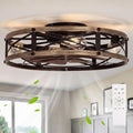 SHLUCE 22" Farmhouse Ceiling Fan with Light, Rustic Caged Bladeless Low Profile Ceiling Fans with Lights and Remote, Modern Flush Mount Ceiling Fans with Lights for Bedroom, Living Room - ETL