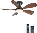 NKPU 33inch Low Profile Ceiling Fans with Lights and Remote/APP Control, Reversible DC Motor, 6 Speeds, Modern Flush Mount Ceiling Fan with 5 Blades for Outdoor Patio,Small Room,Bedroom, Brown
