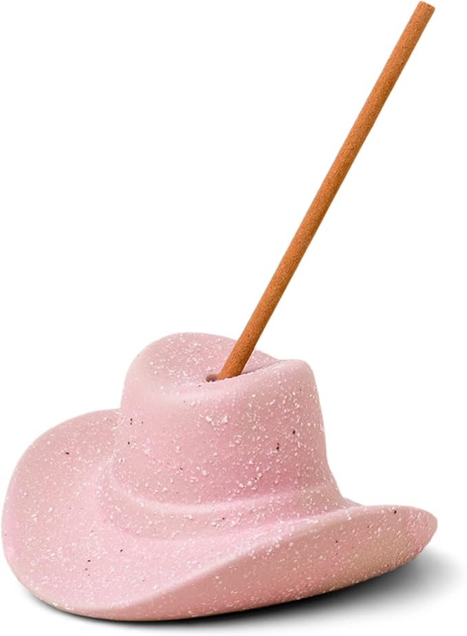 Paddywax Incense Burner Textured Ceramic Cowboy Hat with Incense Sticks, 100-Sticks, Pink