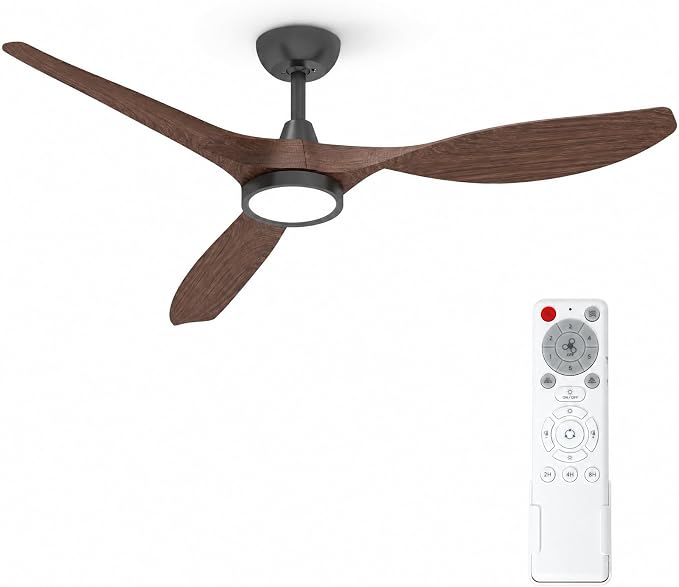 Roomratv Ceiling Fans with Lights and Remote Control,Quiet Noiseless Reversible DC Motor,6 Speeds,Timers, 3 CCT, Indoor Use, Plastic Blades,52 Inch Black Wood Grain Modern Ceiling Fan for Living Room