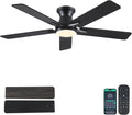 52"Modern Black Low Profile Flush Mount Ceiling Fans with Light and Remote | Supports Remote and APP, 6 Wind Speeds, Reversible, Dimmable 3 Light Colors LED Light, Noiseless 30W DC Motor,2H Timer