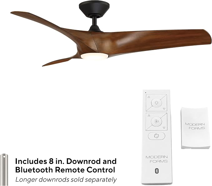 Modern Forms Zephyr 3 Blade 52 in. Indoor and Outdoor Smart Downrod Ceiling Fan with Remote Control - Integrated LED Selectable 4CCT 2700K-3000K-4000K-5000K - Matte Black/Distressed Koa