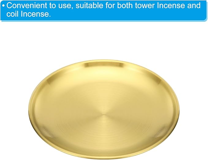 PATIKIL 5.5" Dia. Incense Burner Plate, 2 Pack Coil Incense Holder Alloy Ash Catcher Fireproof Incense Cone Pad Tray for Yoga Spa Room Home Office, Gold Tone
