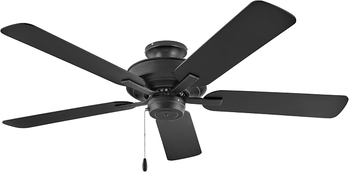 Hinkley Metro 52" Indoor/Outdoor Dual Mount Ceiling Fan, Flush Mount or Suspended by 4.5" Down Rod, Reversible Wooden Fan Blades, Matte Black, Remote Sold Separately
