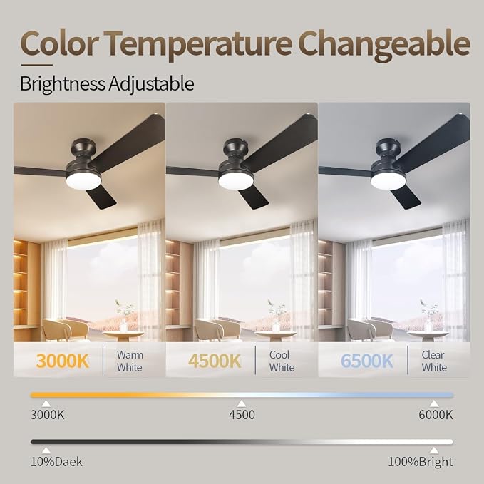 NURMINA 42 Inch Ceiling Fan with Lights, RGB Flush Mount Low Profile Ceiling Fan with Lights, 6CCT Dimmable Reversible Quiet DC Motor Remote Control for Bedroom Kids Room Living Room, Black