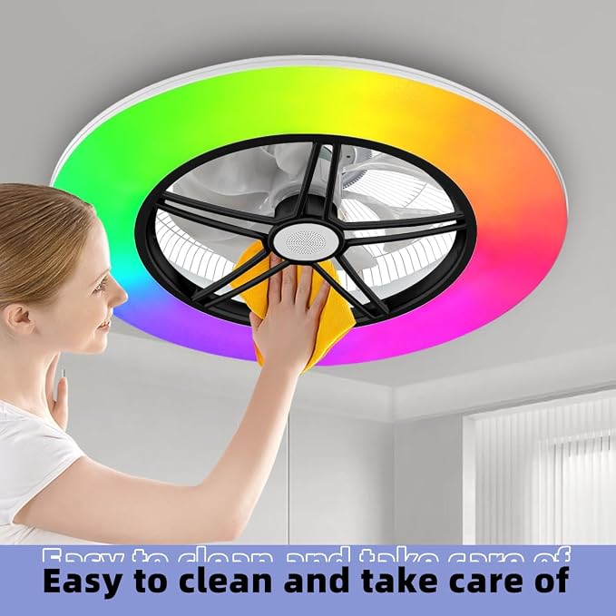 BAYSQUIRREL Alexa WiFi Low Profile Ceiling Fan with Light Flush Mount Enclosed Ceiling Fan LED Dimmable Bladeless Ceiling Fans with Google Assistant/App Control,6 Speed Dimmable LED-RGB Lights 22inch