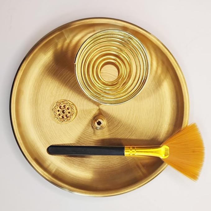 5in1 Incense Holder, Palo Santo Incense Burner, Sage Holder, Incense Burner for Incense Sticks Coil Cones,5.5 inches Ash Catcher for Meditation Yoga Room Home Decor (Brass)