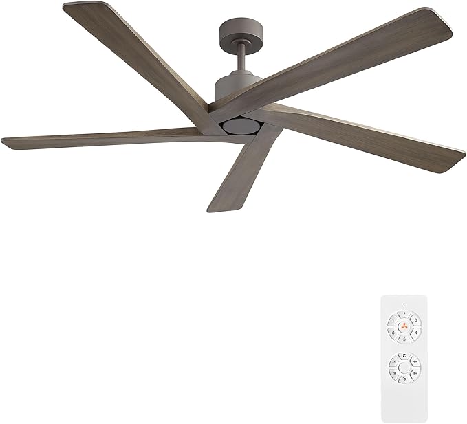 WINGBO 54 Inch DC Ceiling Fan without Lights, 5 Reversible Carved Solid Wood Blades, 6-Speed Noiseless DC Motor, Ceiling Fan No Light with Remote, Graphite Finish with Gray Blades, ETL Listed