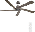 WINGBO 54 Inch DC Ceiling Fan without Lights, 5 Reversible Carved Solid Wood Blades, 6-Speed Noiseless DC Motor, Ceiling Fan No Light with Remote, Graphite Finish with Gray Blades, ETL Listed