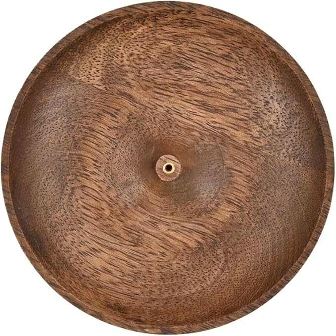 SAMHITA Wooden Round Incense Bowl, Incense Plate Holder, Ash Catcher for Home Décor, Home,Office,Club, Aromatherapy (5" x 5" x 1")