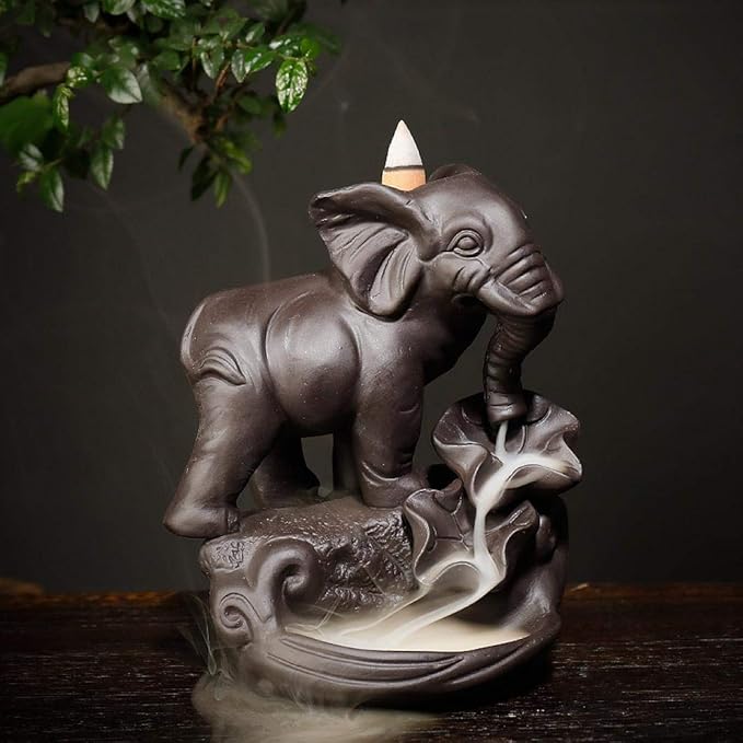 YYW Backflow Incense Burner Holder Handmade Waterfall Incense Cone Sticks Holder Elephant Home Decor with 120 Incense Cones 30 Incense Sticks