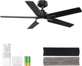 YUHAO 48 Inch Black Ceiling Fan with Light and Remote Control.Noiseless,Dimmable, 3CCT,6 Speeds Reversible, Modern DC Ceiling Fans for Indoor or Covered Outdoor Use,ETL Listed