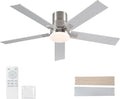 52 Inch Flush Mount Brushed Nickel Ceiling Fans with Lights and Remote | 6 Speed Reversible DC motor,3-color temperature dimmable LED.For indoor/covered outdoor.Modern style for bedroom room