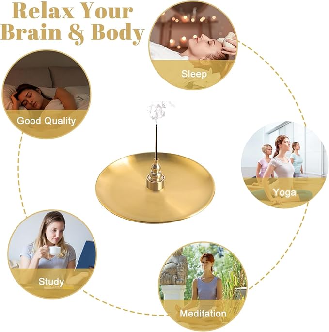 2Pcs 5 in 1 Incense Burner, 5.5 Inch Incense Holder, Brass Incense Holder for Incense Sticks Coil Incense Incense Cones, Alloy Cone Ash Catcher for Yoga Room