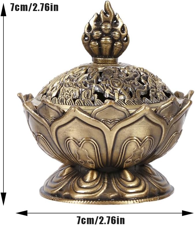 Incense Holder, Burner Backflow Vintage Cone Charcoal Home Decoration Lotus Classic for Stick and Metal Stainless Steel Ash Catcher Bowl Yoga Aromatherapy Holder Indoor Zen Meditation