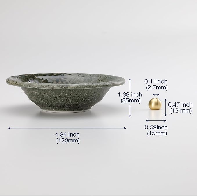 Asayu Japanese Small Incense Holder for Sticks 4.88 inch (124mm), Traditional Made in Japan Ceramic Ash Catcher and Brass Incense Burner Set - Grey