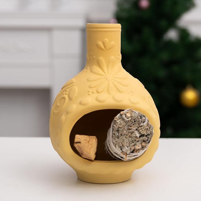 MOUGIGI Handmade Ceramic Palo Santo Burner&Incense Holder-Mini Chimenea Dish for Sage Sticks,Copal,and Meditation Decor-Natural Clay Smudge Pot with Aromatic Design,Anxiety Relief Gifts for Women