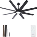 Newday 62 inch Large Ceiling Fans with Lights and Remote, Indoor/Outdoor Black Ceiling Fan for Living Room Patio, 6 Speeds Slient Reversible DC Motor, 3CCT, Timer, 2 Downrods, 8 Blades