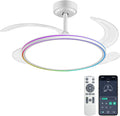 BAYSQUIRREL Slim Retractable Ceiling Fan, 42 Inch Low Profile Ceiling Fan with Remote Control, Dimmable Full Spectrum with Memory, 6-Speed Reversible Fan, White