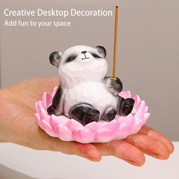 Lotus Panda Incense Holder Cute Animal Figurine Incense Burner Flower Stand Ash Catcher Creative Cartoon Resin Panda Statue for Home Room Decor Meditation Yoga Spa