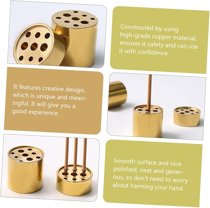 VOSAREA 4pcs Copper Incense Holders, 9-Hole Multi-Hole Incense Stick Bases, Small Retro Copper Burner Accessories for Meditation Room, Yoga Studio & Home Decor
