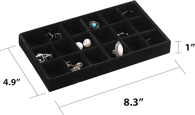 Frebeauty Jewelry Trays for Drawer,Set of 9 Jewelry Organizer and Storage | Velvet Material,Earring Holder Organizer,Stackable Jewelry Display for Vanity,Drawer Inserts for Rings,Studs,8.3×4.9 inch