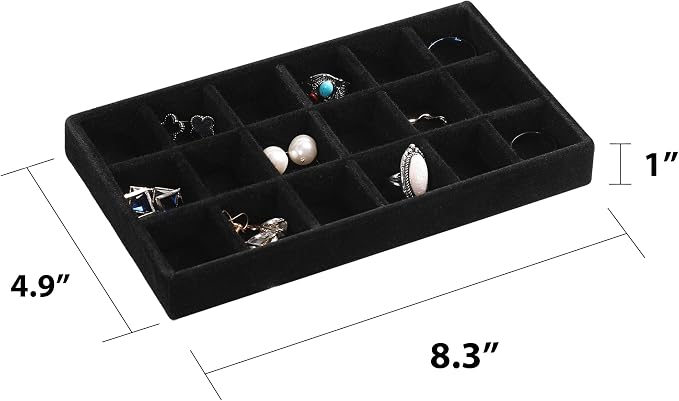 Frebeauty Jewelry Trays for Drawer,Set of 4 Jewelry Organizer and Storage | Velvet Material,Earring Holder Organizer,Stackable Jewelry Display for Vanity,Drawer Inserts for Rings,Studs,8.3×4.9 inch