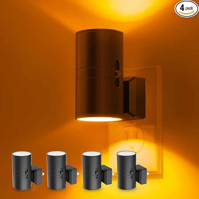 L LOHAS LED Night Light, Amber Nightlight, Dimmable Night Light | Light Sensor, Yellow Nightlight, 0-100LM, Sleep Light for Kids, Soft & Warm Light for Bedroom, Bathroom, 4 Pack