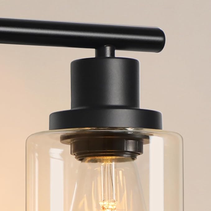 Unicozin 2 Pack Modern Bathroom Light Fixtures, 3 Light Vanity Lights, Black Wall Lamp with Clear Glass for Bathroom, Mirror, Living Room, Bedroom, Hallway, E26 Base