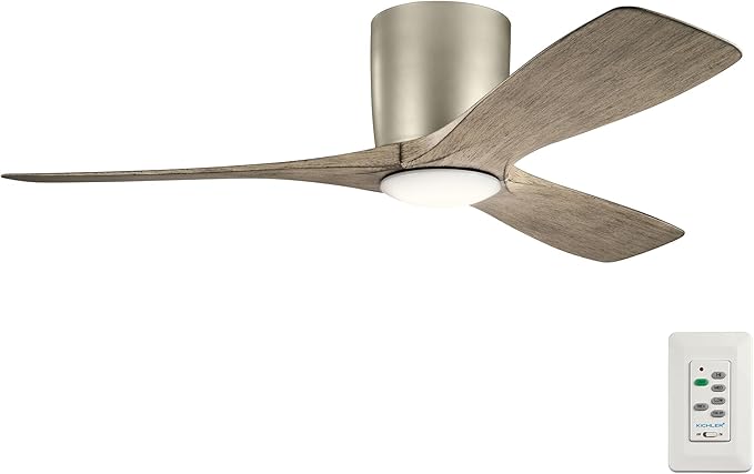 Kichler Volos 48” Indoor Ceiling Fan with LED Light and Wall Control in Brushed Nickel, Contemporary Ceiling Fan with Light, 300032NI