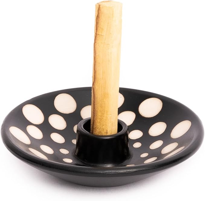 Palo Santo Holder with 5 Sticks - Luna Sundara Handmade Ceramic Incense Burner - Polka Dot Chulucanas Pottery from Peru - Smudge Bowl for Sage - Aromatherapy Gift Set