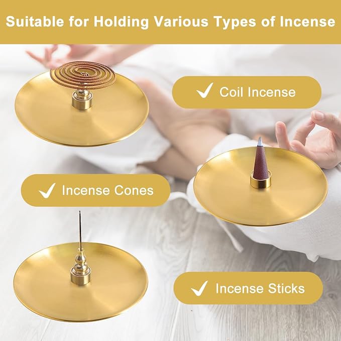 2Pcs 5 in 1 Incense Burner, 5.5 Inch Incense Holder, Brass Incense Holder for Incense Sticks Coil Incense Incense Cones, Alloy Cone Ash Catcher for Yoga Room