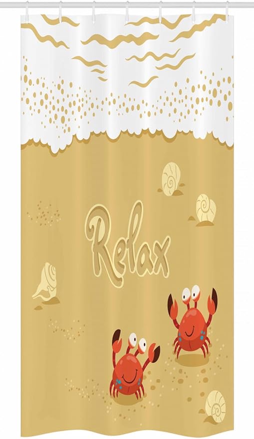 Ambesonne Crabs Stall Shower Curtain, Funny Summer Card Animals on The Beach Holiday Vacation Theme Print, Fabric Bathroom Decor Set with Hooks, 36" W x 72" L, Sand Brown and White