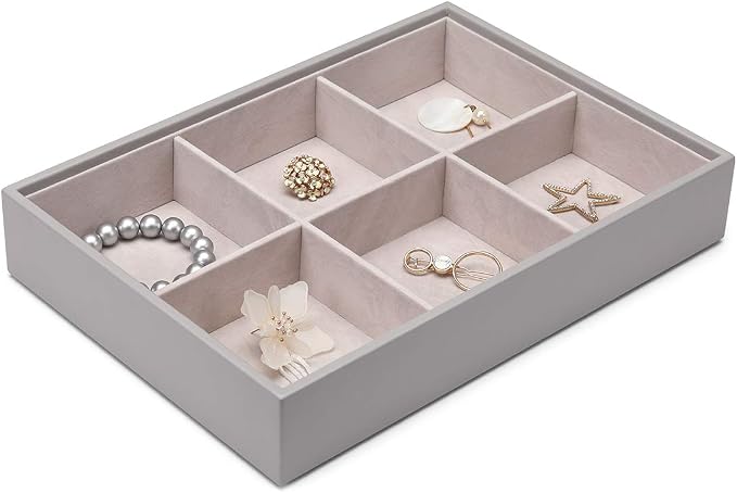 VLANDO Stackable 4-Layer Jewelry Tray - Multipurpose Jewelry Accessories Display Storage and Organizer for Earring Necklace Bracelet Ring, Grey
