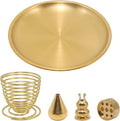 5 in 1 Incense Burner, 5.51 Inch Incense Holder Set for Incense Sticks, Coil Incense and Incense Cones, Multi-Functional, Brass Ash Catcher, Gourd-Shaped Tray（Gold）
