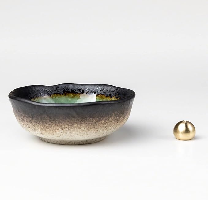 Asayu Japan Small Mini Incense Holder for Sticks, Nature Aquamarine Color, 3.3 inch (83mm), Made in Japan Ceramic Ash Catcher & Brass Incense Burner Set for Relaxation, Meditation, Office & Home Decor