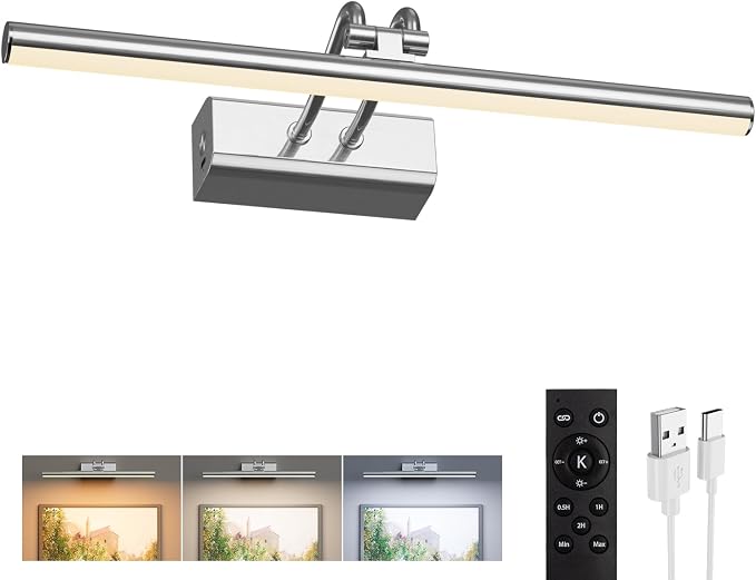 Picture Light for Wall, Platinum Silver, Battery Operated