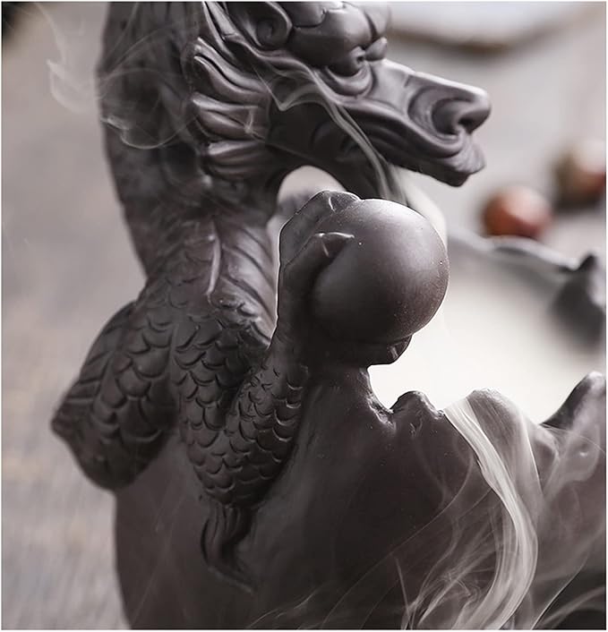 Dragon Waterfall Incense Holder - Ceramic Backflow Burner with Skull Head, Zen Meditation Decor for Home, Bedroom, Yoga Studio - Unique Dragon Statue Gift for Aromatherapy & Relaxation